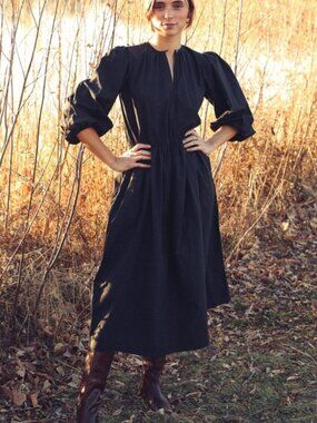 Mille Celeste 100% cotton puff sleeve V neck midi dress size Medium